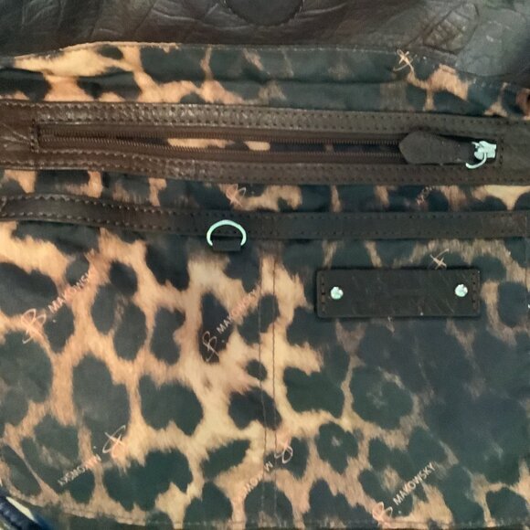 NWOT Brown Shoulder Bag Genuine Leather,Leopard Print Interior, Zipper, Makowski - Picture 6 of 13